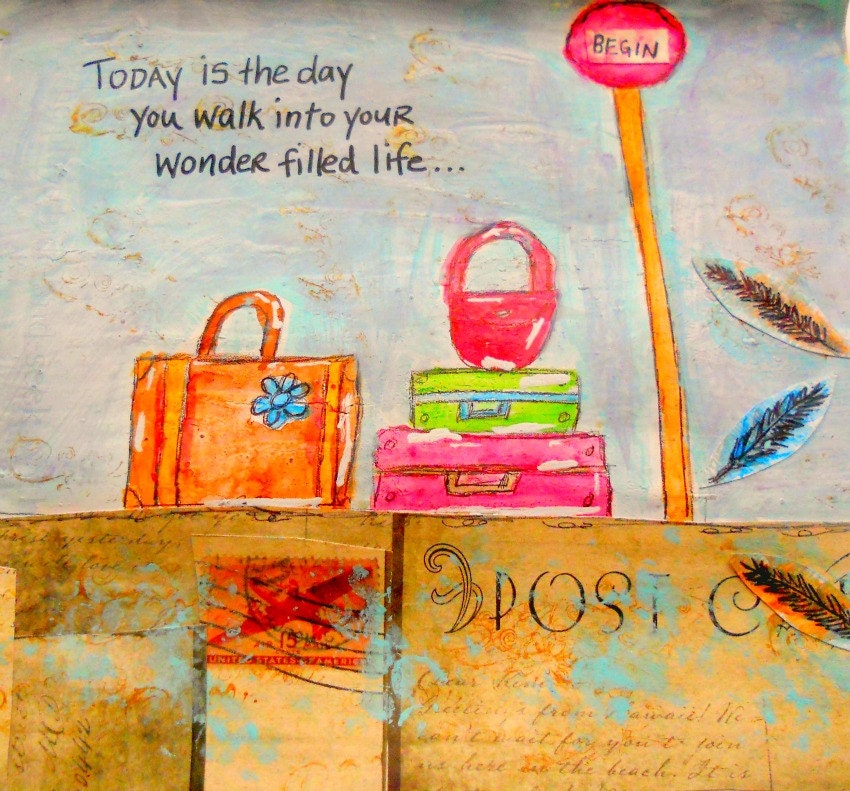 Mixed Media Original 7x8 Home is here Altered Book Friendship Soul Art Words