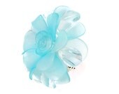 Large Cocktail Ring Blue Flower Stretchy Band Womens - babbleon