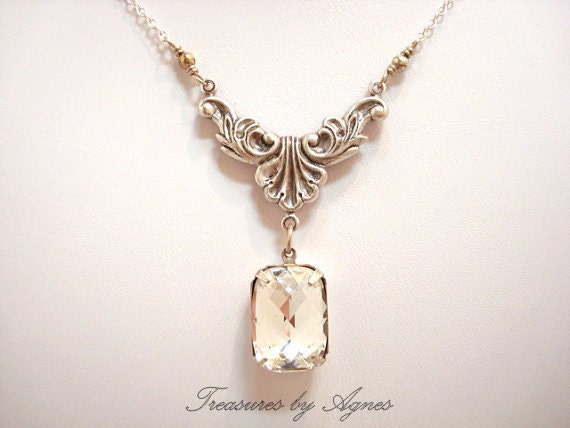 Bridal necklace, wedding jewelry, Vintage style necklace with Swarovski crystal, wedding necklace, bridesmaid jewelry