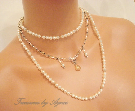 Pearl necklace, bridal necklace, wedding jewelry, statement necklace, vintage style jewelry, bridesmaid jewelry