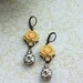 An Ivory, Light Yellow Rose, Estate Style Two Jewel, Rhinestone Jewel Earrings. Wedding. Bridesmaid Earrings. Bride. Maid of Honor.