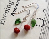 Glass Cherry Earrings on Sterling Silver Ear Wires by Bullseyebeads