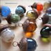 Glass Autumn Acorn Earrings Topaz with Encased Copper Leaves by Bullseyebeads