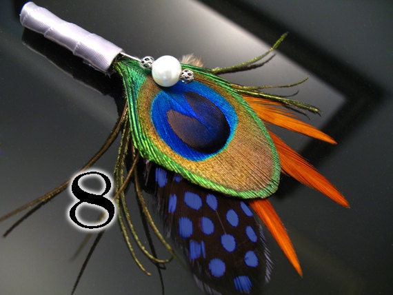 8 peacock boutineers boutinneers boutonnieres brown copper royal blue feathers men accessories trendy esty