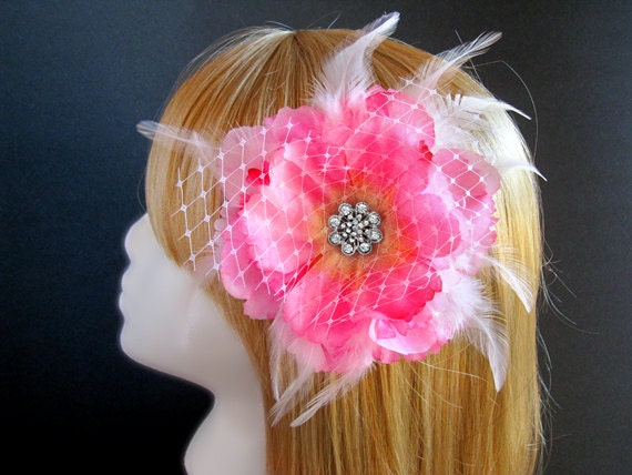 Wedding accessories pink head piece dramatic bride large flower hair clip dramatic bridal head piece large pink flower large head piece