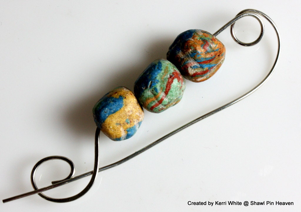 Shawl Pin, Scarf Pin, Brooch - Colorful Buddha Beads
