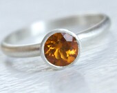 Citrine Ring in Sterling Silver - November Birthstone solitaire stacking ring with tapered bezel modern brushed finish