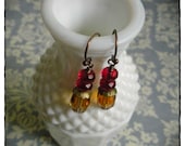 Ruby and Amber Glass Earrings