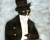 Mr Darcy Cat Art Tuxedo Cat Wearing Top Hat and Coat 5x7 Fine Art Print