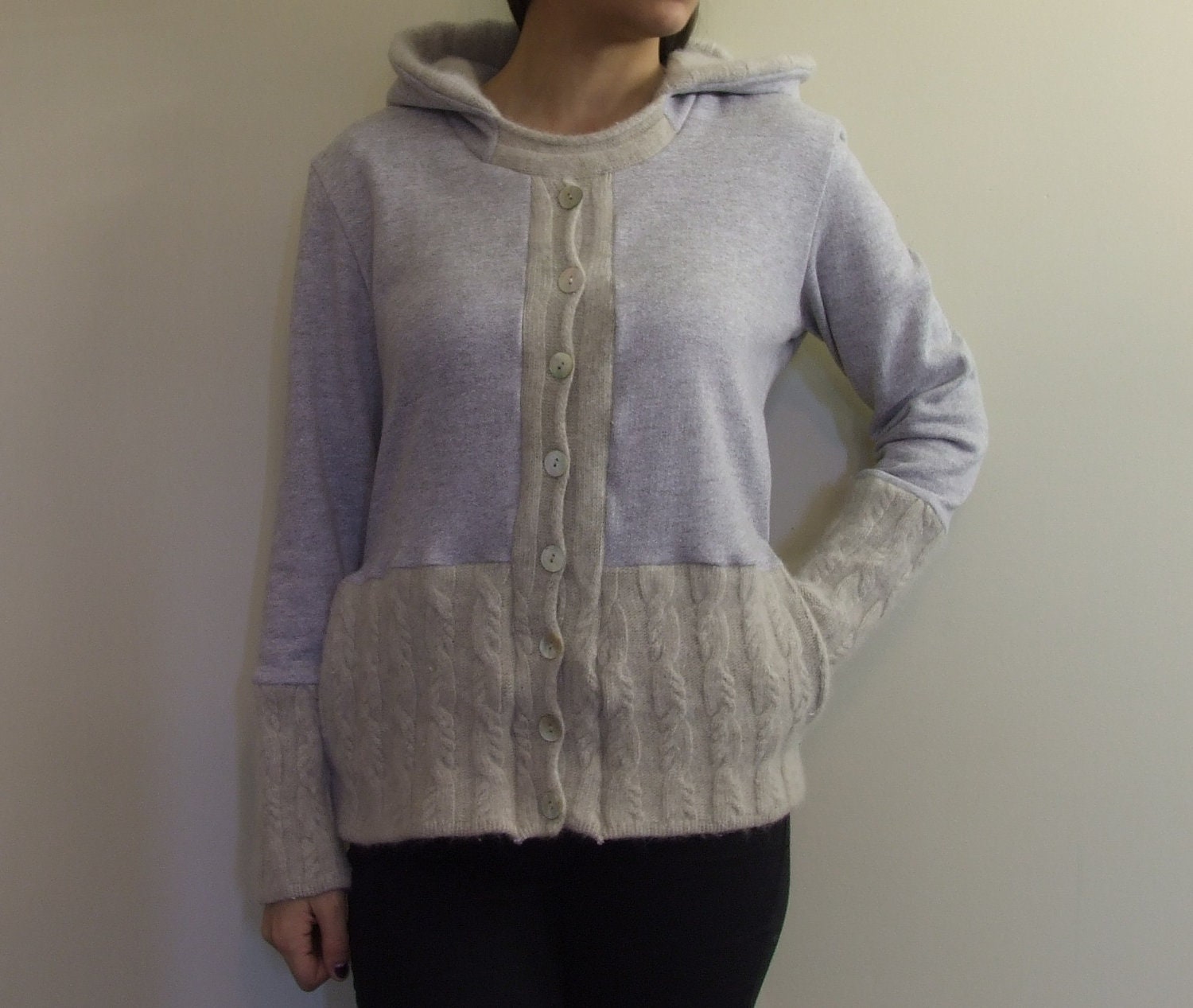 FIRST SNOW - Hoodie Sweatshirt Sweater - Recycled Upcycled - One of a Kind Women - Small/Medium