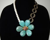 CLEARANCE, Huge Wire Wrapped Flower With Freshwater Pearls and Vintage Bronze Chain by Debbie Renee, WAS 62.00