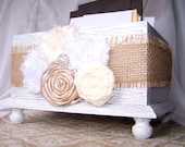 Wedding Card BOX -  Burlap, Neutrals, White, Champagne and Ivory,  Modern Shabby style,  White Shabby Chic Box, Custom colors available