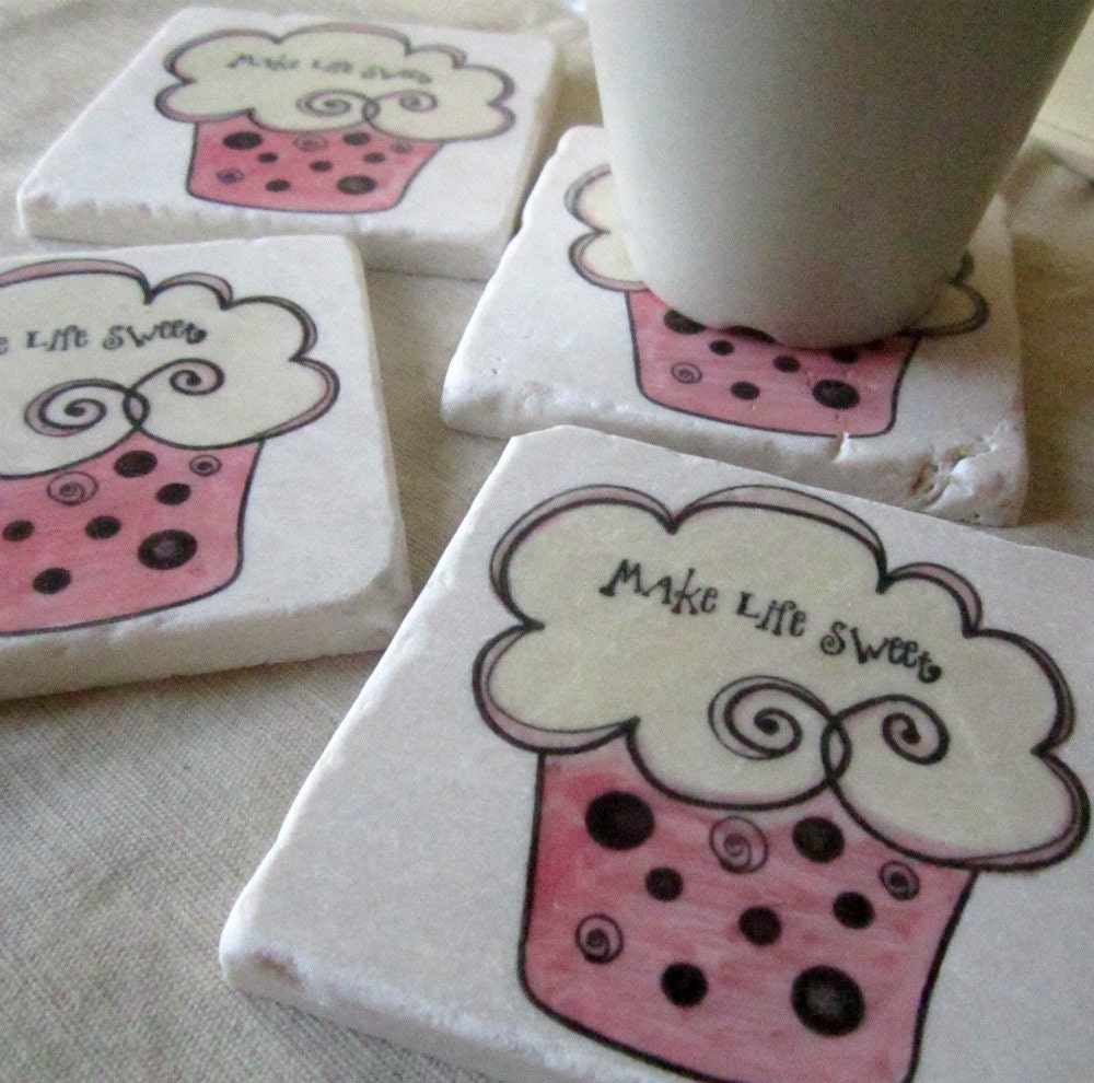 Cupcake Coasters, Set of 4, Ready to Ship