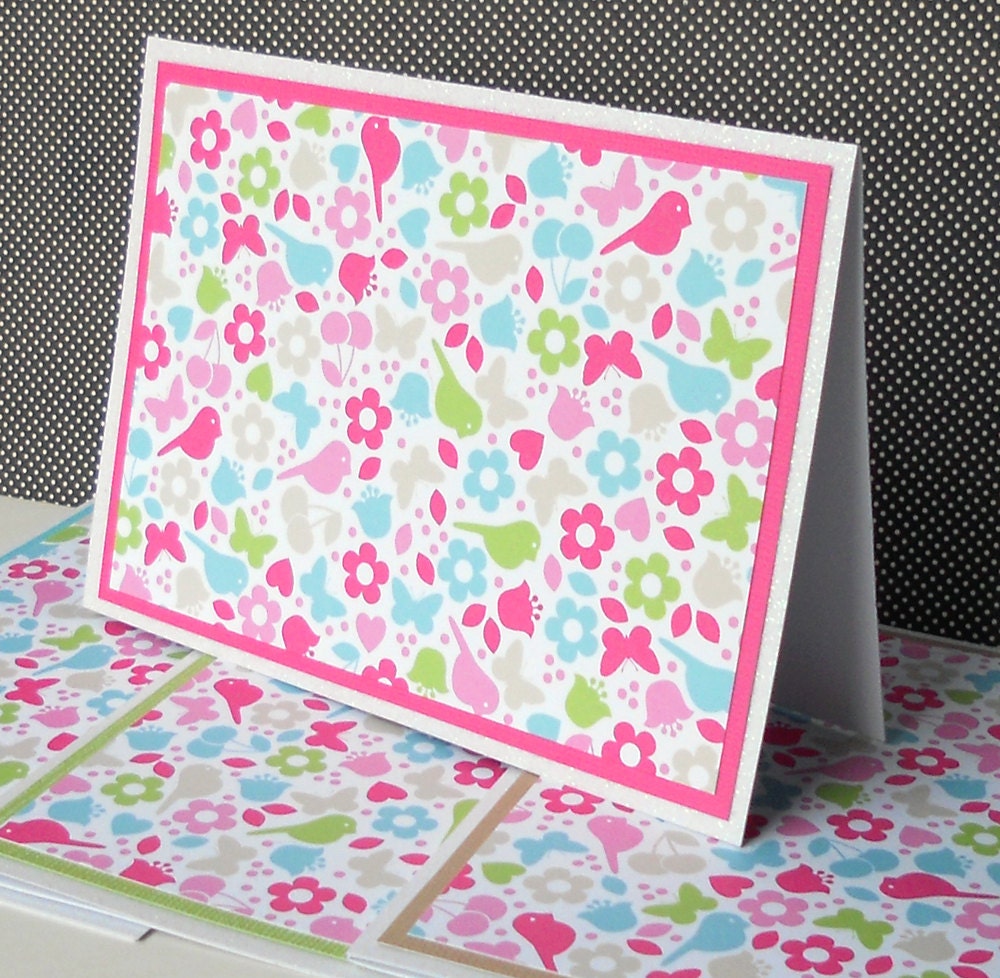 Notecard Set - 4 Blank Notecards with Matching Embellished Envelopes - Sweet Tweet