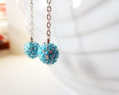 Turquoise dangle earrings.  Pave silver long earrings.