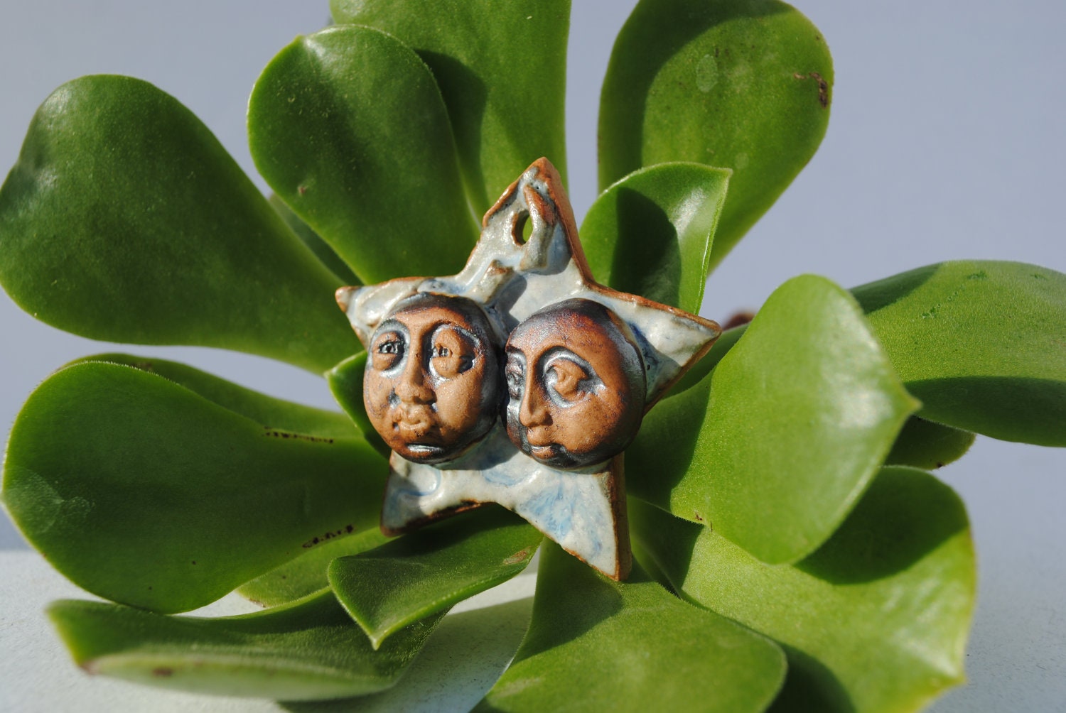 ceramic face pendant clay necklace ornament small mask star face