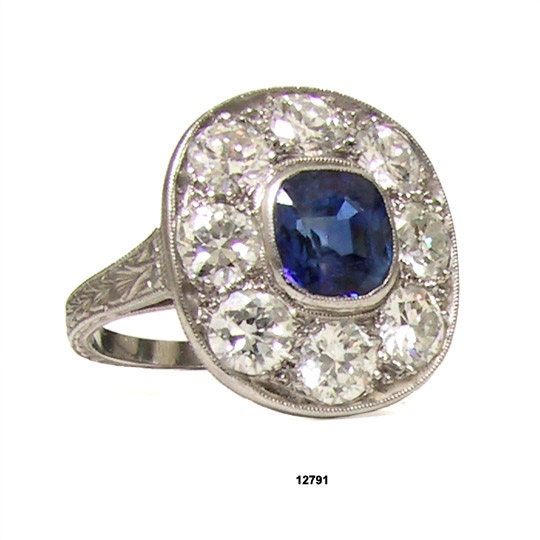 Art Deco Platinum Diamond Engagement Ring Antique Ring Sapphire