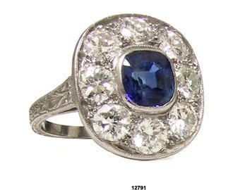 Art Deco Platinum Diamond Engagement Ring Antique Ring Sapphire