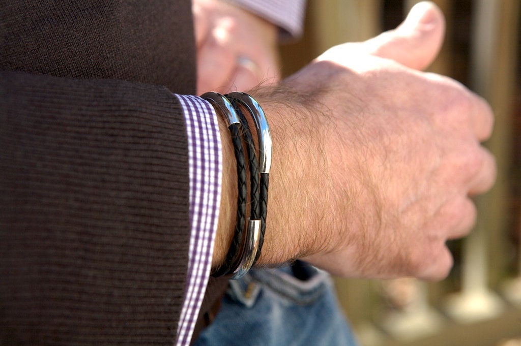 Men's Triple Wrap Leather and Silver Bracelet