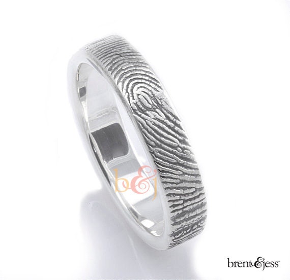 3mm Sterling Silver Custom Fingerprint Wedding/Commitment Ring with Fingerprint Wrapped on the Outside