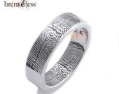 6mm Sterling Silver Custom Fingerprint Wedding/Commitment Band with Interior/Exterior Fingertip Prints
