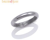 3mm Half Round Custom Sterling Silver Fingerprint Wedding Band with Fingerprint Wrap