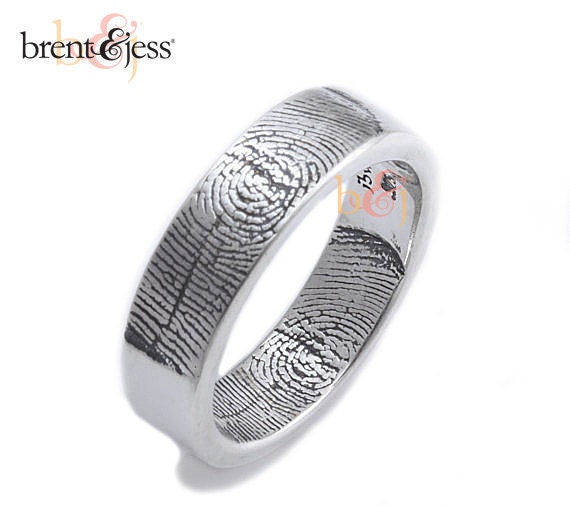 6mm Sterling Silver Custom Fingerprint Wedding/Commitment Band with Interior/Exterior Fingertip Prints