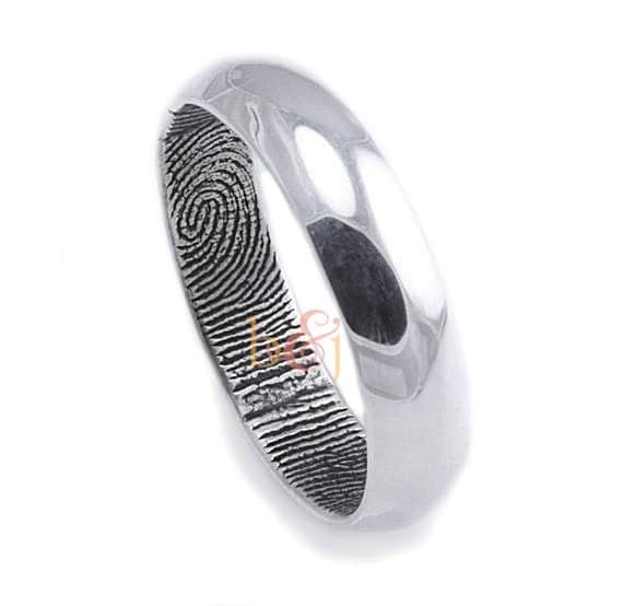 Traditional Half Round Fingerprint Wedding Band in Sterling Silver 6mm
