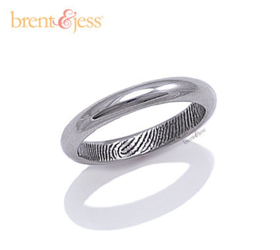 3mm Half Round Custom Sterling Silver Fingerprint Wedding Band with Fingerprint Wrap