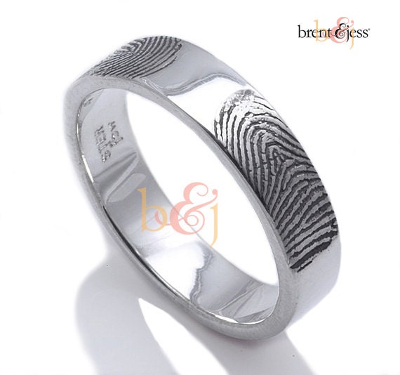 3mm/6mm Set of Two Sterling Silver Custom Wedding or Commitment Band with Double Fingerprint Tips
