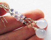 Chalcedony, Tanzanite, Moonstone and Iolite Earrings in Sterling Silver