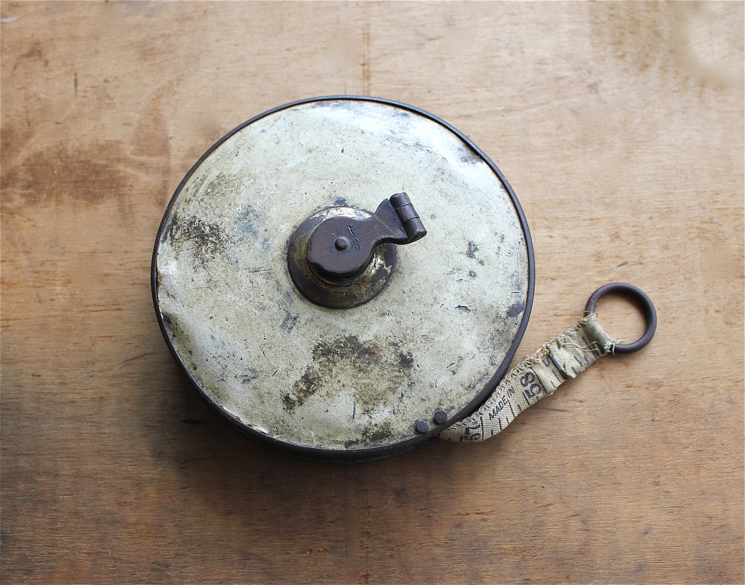 Weathered and Worn - Vintage Tape Measure - Vintage Lufkin 75 ft Retractable Cloth Tape Measure