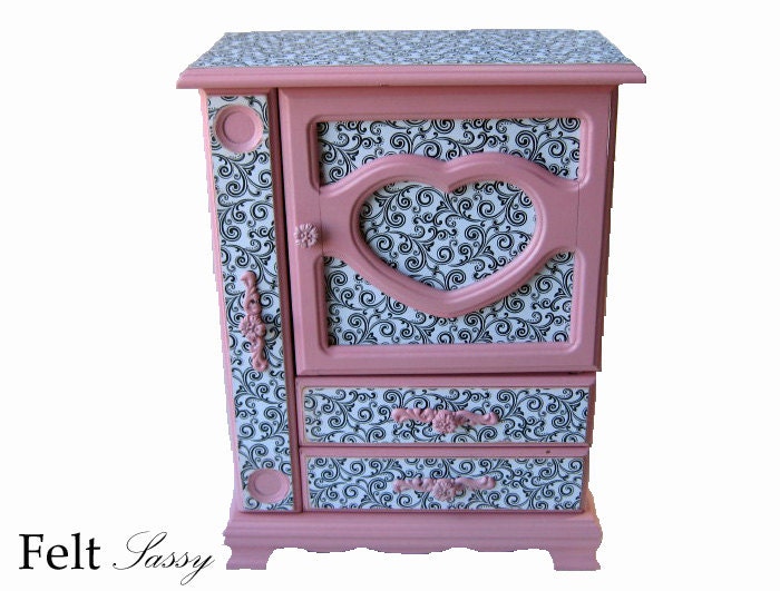 Refurbished Jewelry Box Large - Pink with Black and White Swirl - by FeltSassy