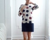 80s Nautical Polka Dot Print Shift Dress