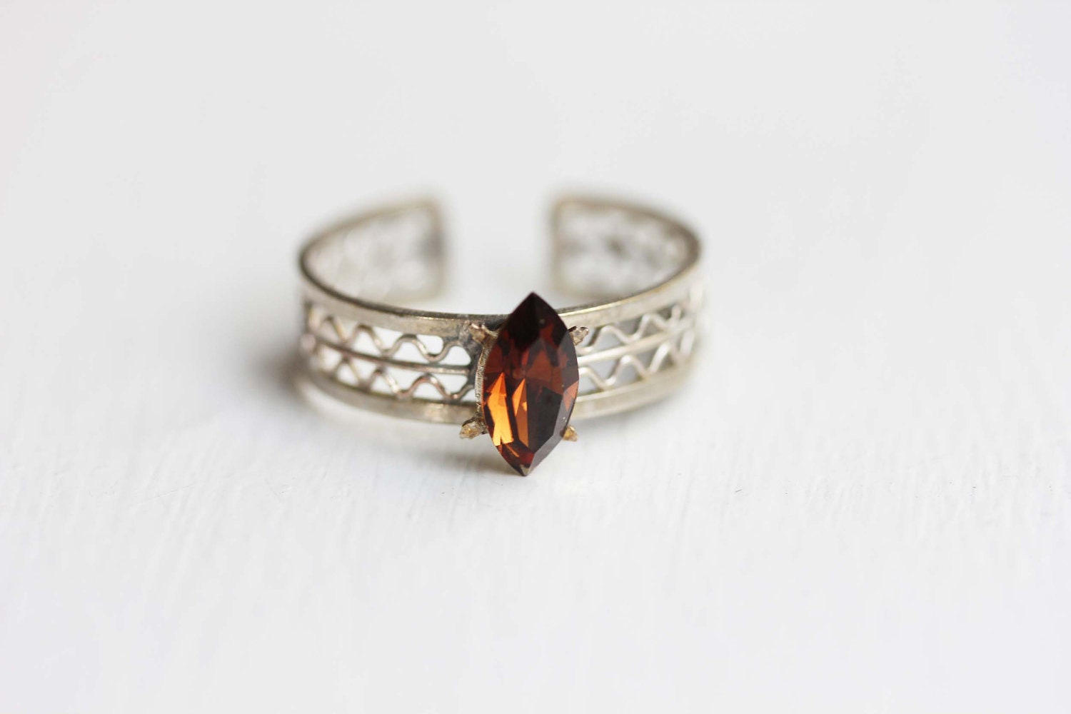 Silver and Amber Woven Ring