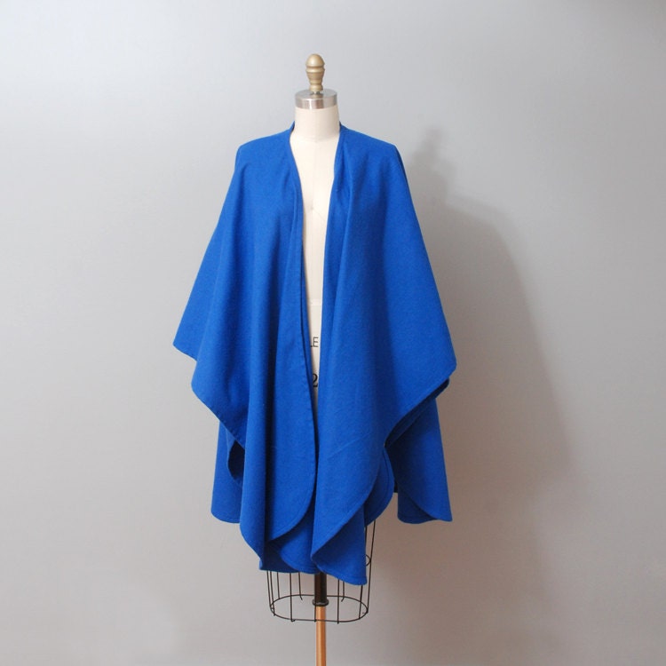 1980s Poncho - Indigo Wool Wrap Cape