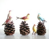 Vintage Spun Cotton Birds with Rhinestones