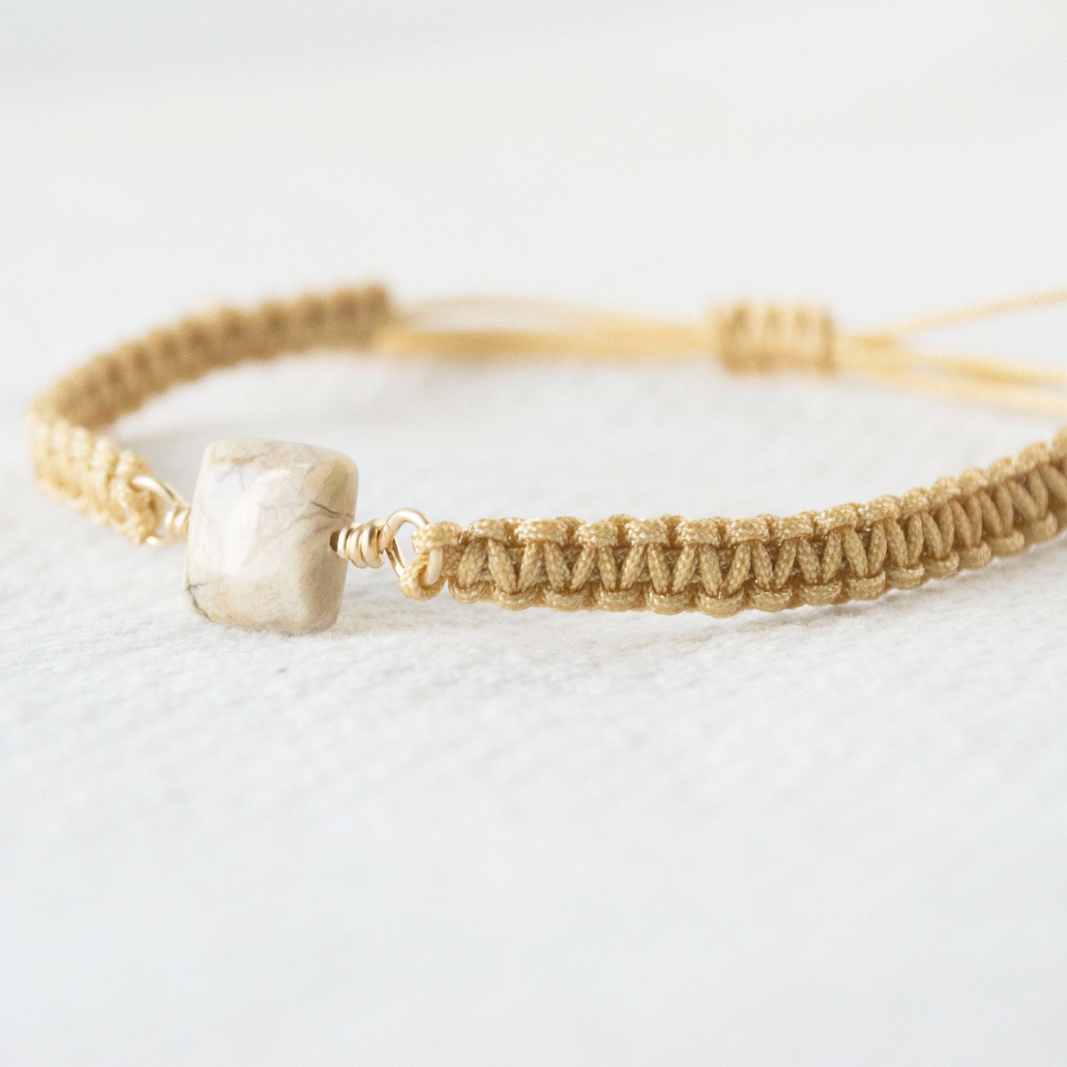 Silver Leaf Jasper, Gold Filled Wire and Chinese Knotting Cord Adjustable Bracelet