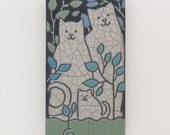 Cat family,4x8 raku fired art tile,handmade ceramic tile, home decor
