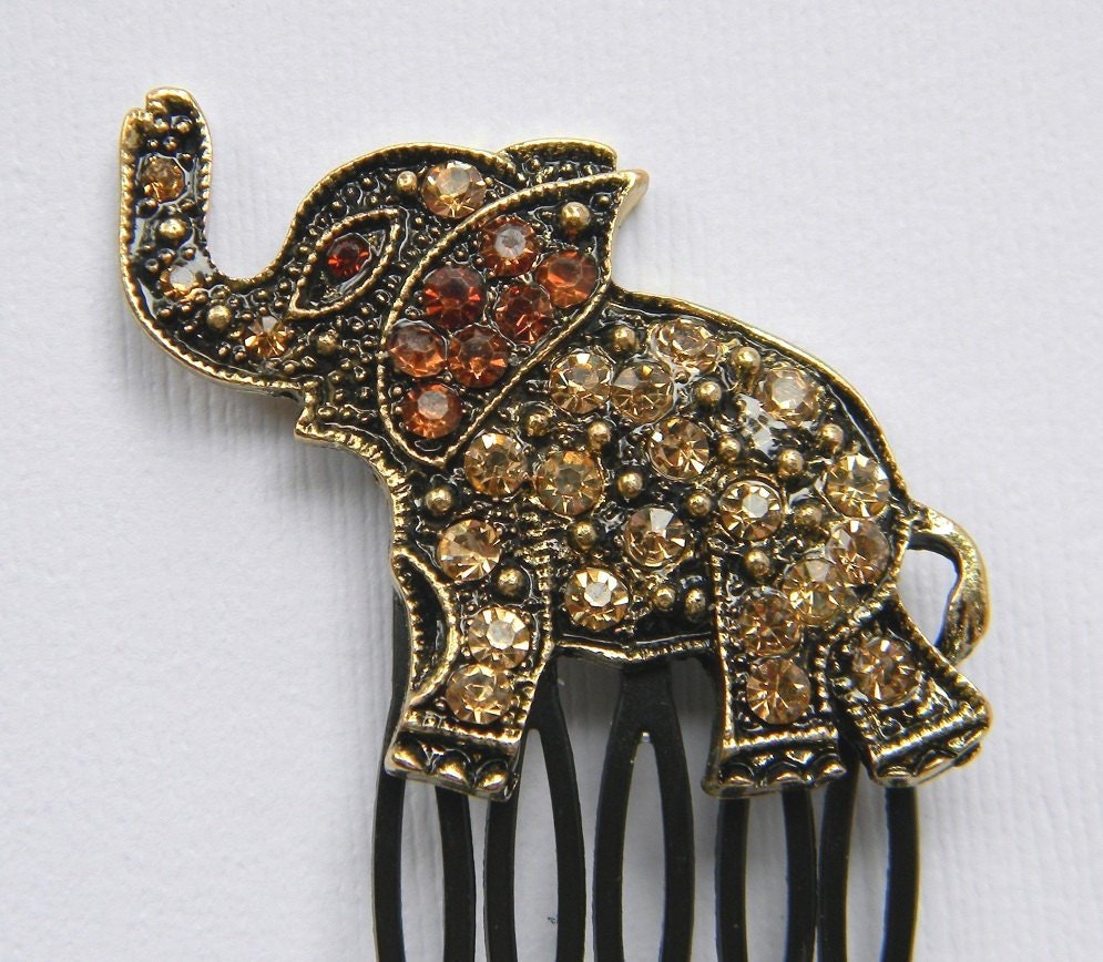 Elephant Comb - Swarovski Rhinestone Comb - Bridal Comb - Bridesmaid Comb - Gift - Antique Inspried - Original