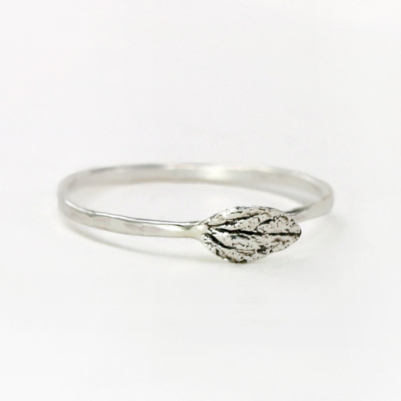 Leaf Stacking Ring, Oxidized Sterling Silver Stack Ring