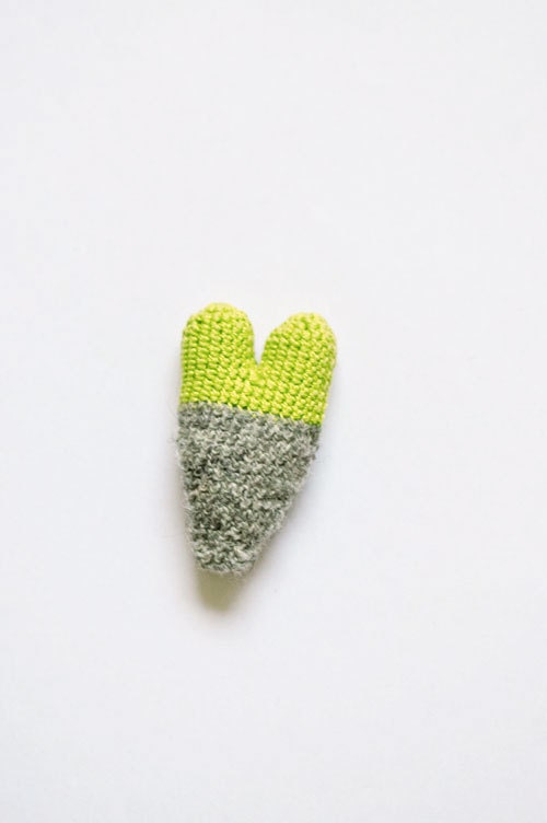 Crochet Heart Brooch - Playful Summer Jewelry - Colourful French Cotton and Grey Icelandic Wool  - OOAK - Made to Order - Northern Heart