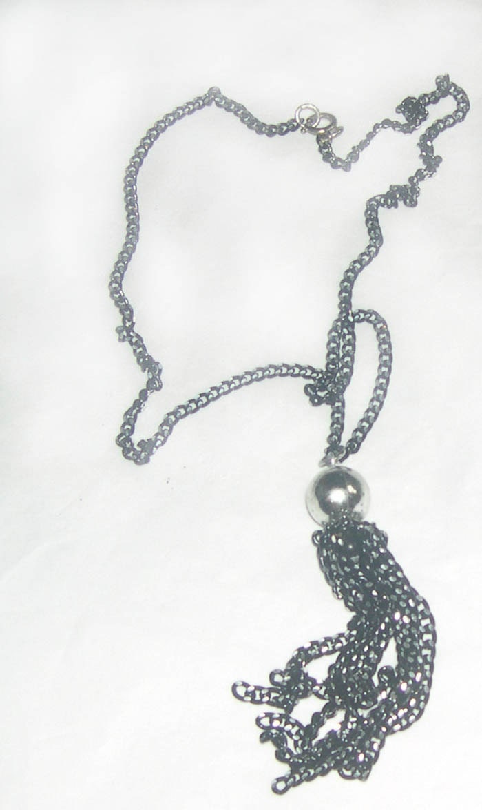 Vintage Black and Silvertone Chain Tassel Pendant