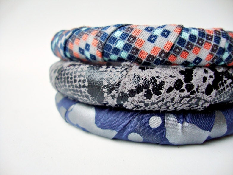 Set of 3 Stacking Bangle Bracelets in Navy Sampler - Splatter Paint, Cotton, Python