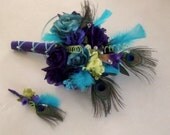 Peacock wedding flowers 2014 Bridal Trends by AmoreBride purple turquoise silk Bouquet Package bridesmaids boutonnieres custom for Amanda