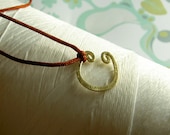 SALE ...  Make A Wish - LUCK Charm - hand forged brass horseshoe on red silk cord