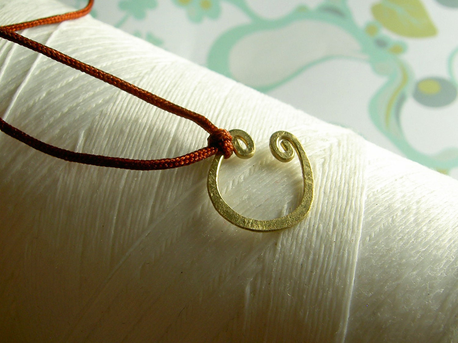 SALE ...  Make A Wish - LUCK Charm - hand forged brass horseshoe on red silk cord