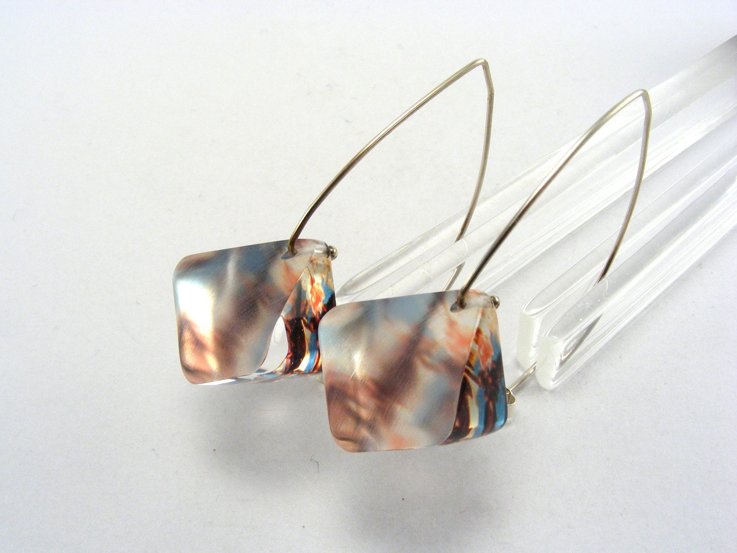 Spring Cherry Blossom Acrylic Earrings, Drop Earrings, Handmade Jewelry