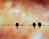 Autumn Birds on a wire - original oil painting 10x14 inch SALE 25% OFF