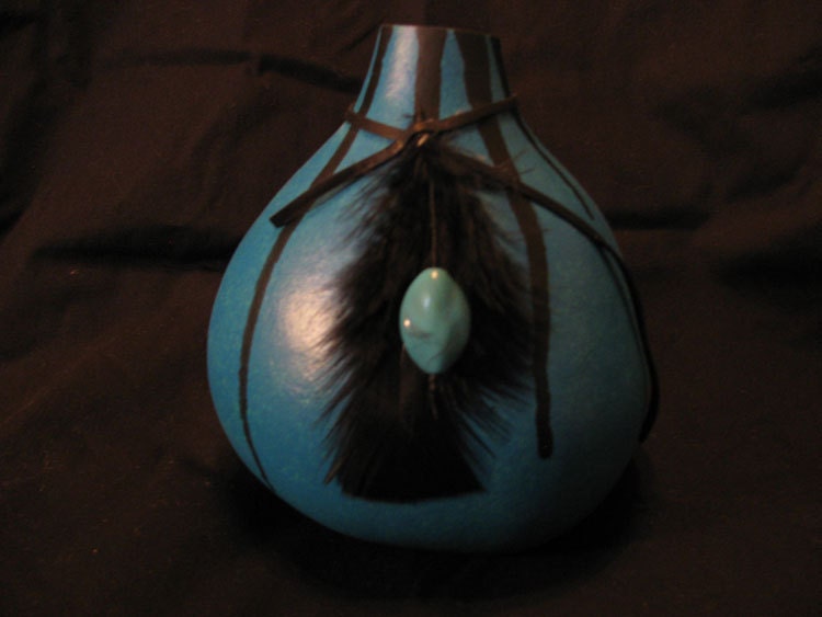 Gourd Art - Turquoise and Black Gourd Vase